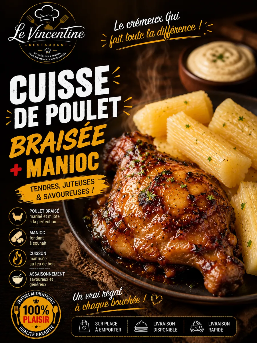 Cuisse de poulet braisé + manioc