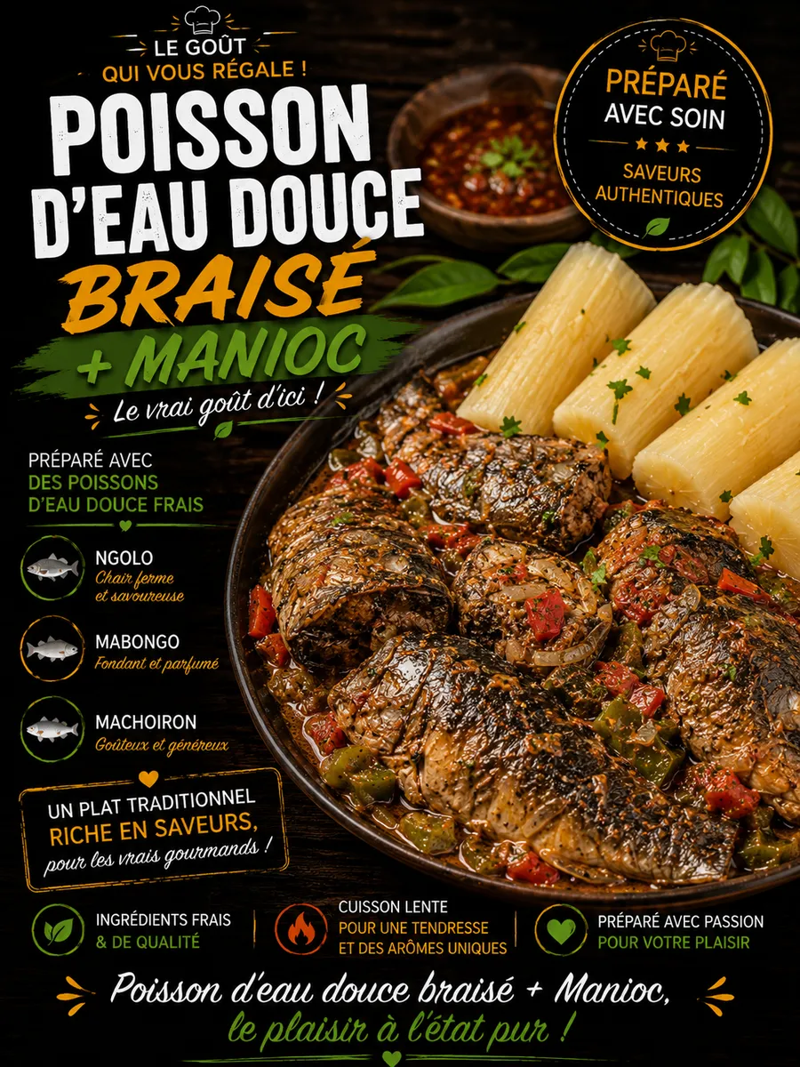 Poisson d'eau douce braisé + manioc